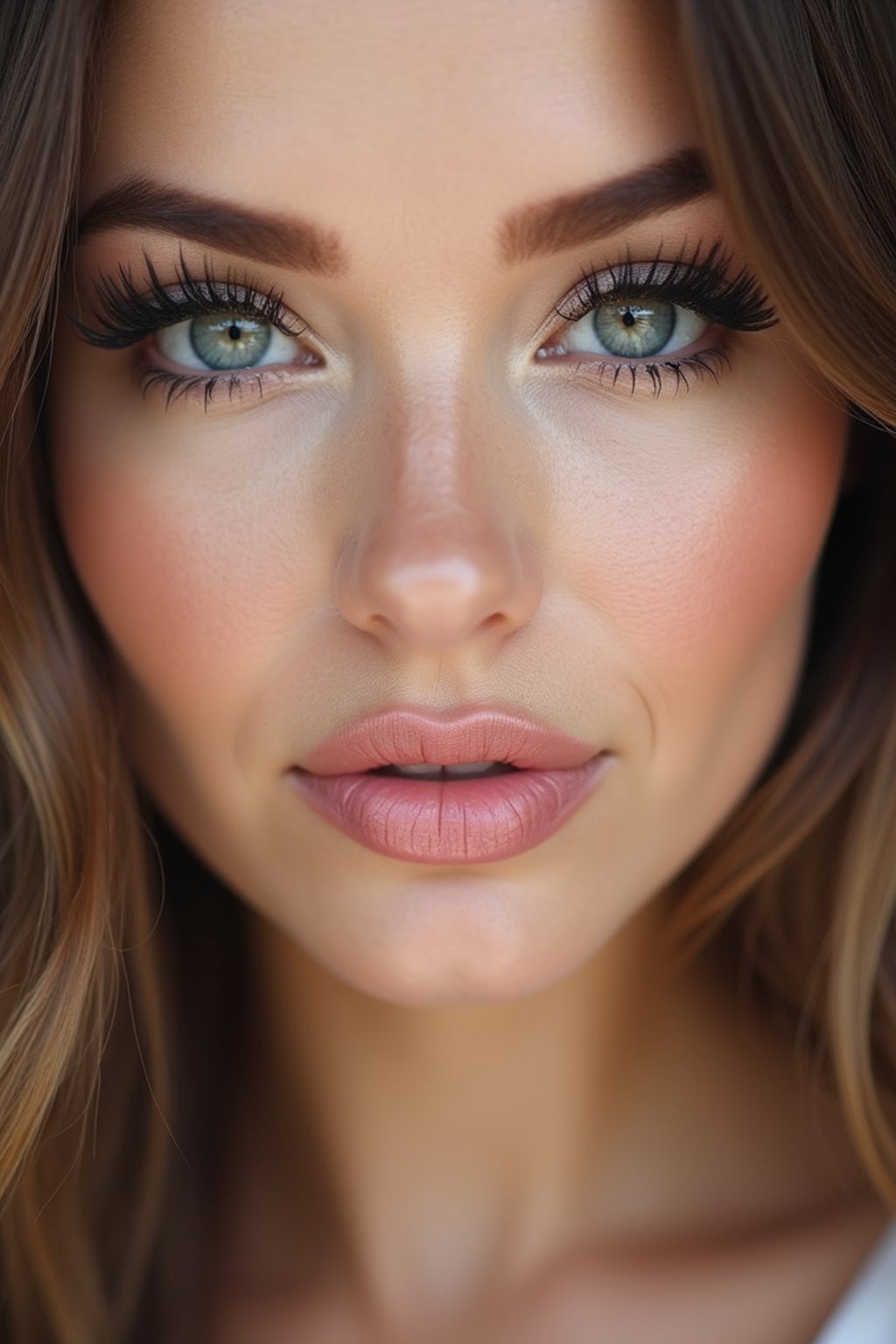 make up ideas for woman. fake eyelashes, perfect cat eyeliner, light pink lipstick