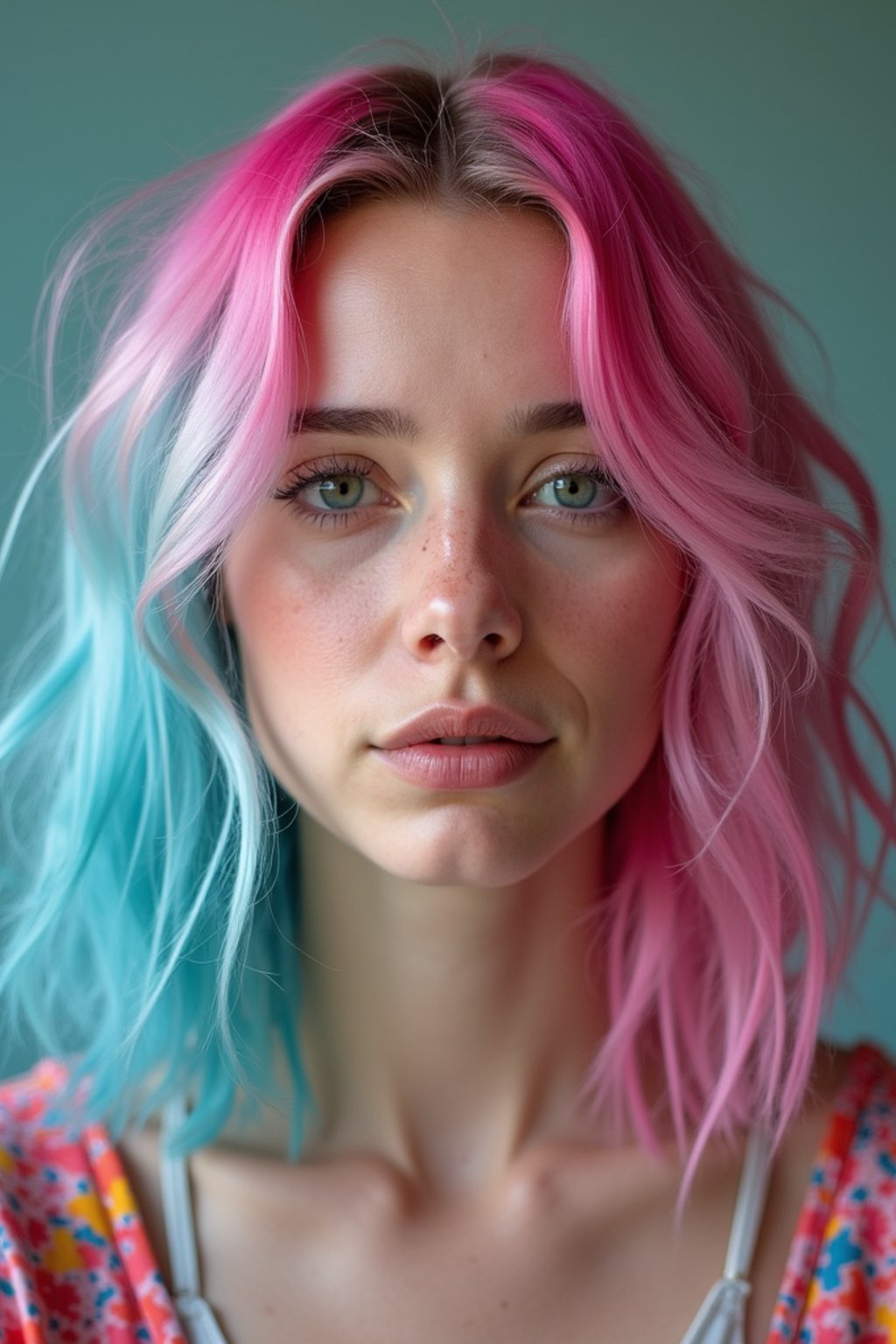 woman as a progressive LGBTQ activist with pink or blue hair