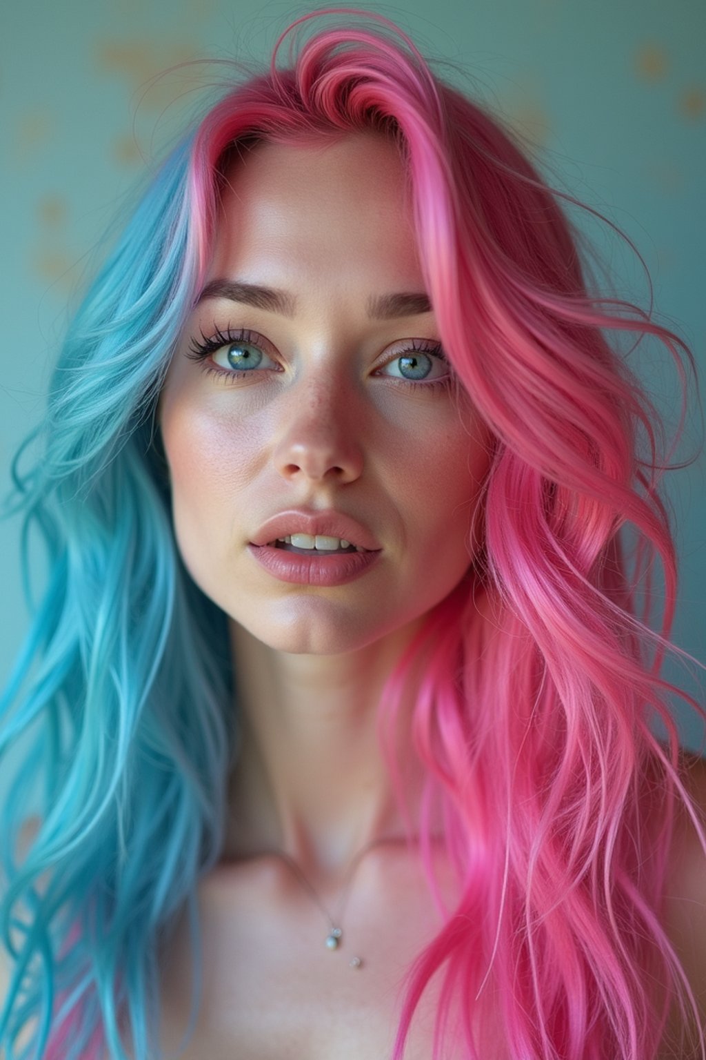 woman as a progressive LGBTQ activist with pink or blue hair