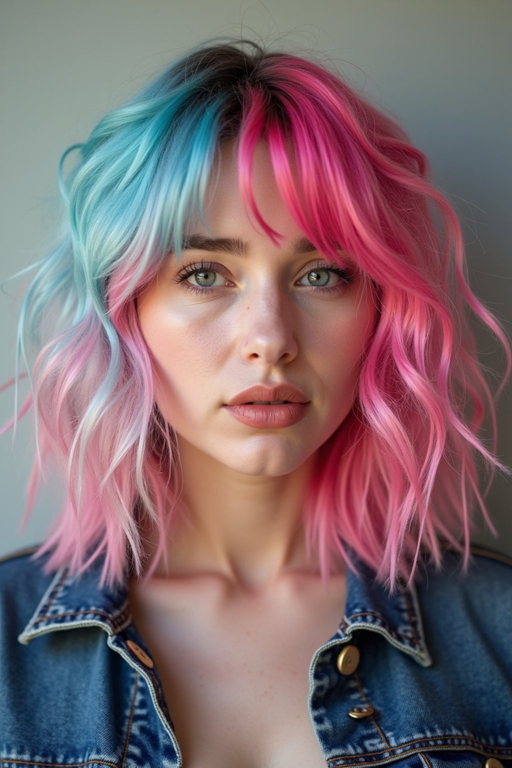 woman as a progressive LGBTQ activist with pink or blue hair