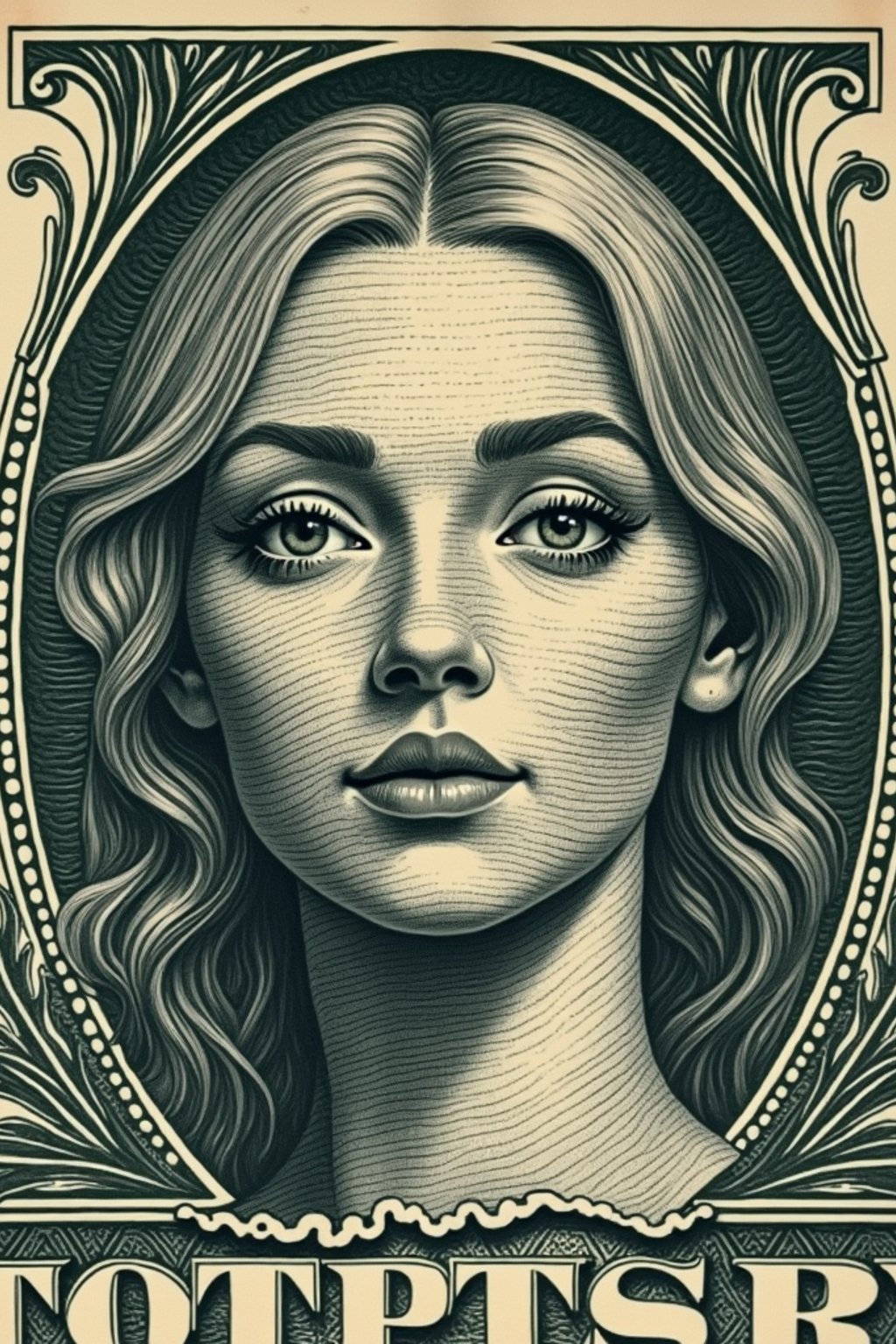 Dollar bill with woman face printed in the center