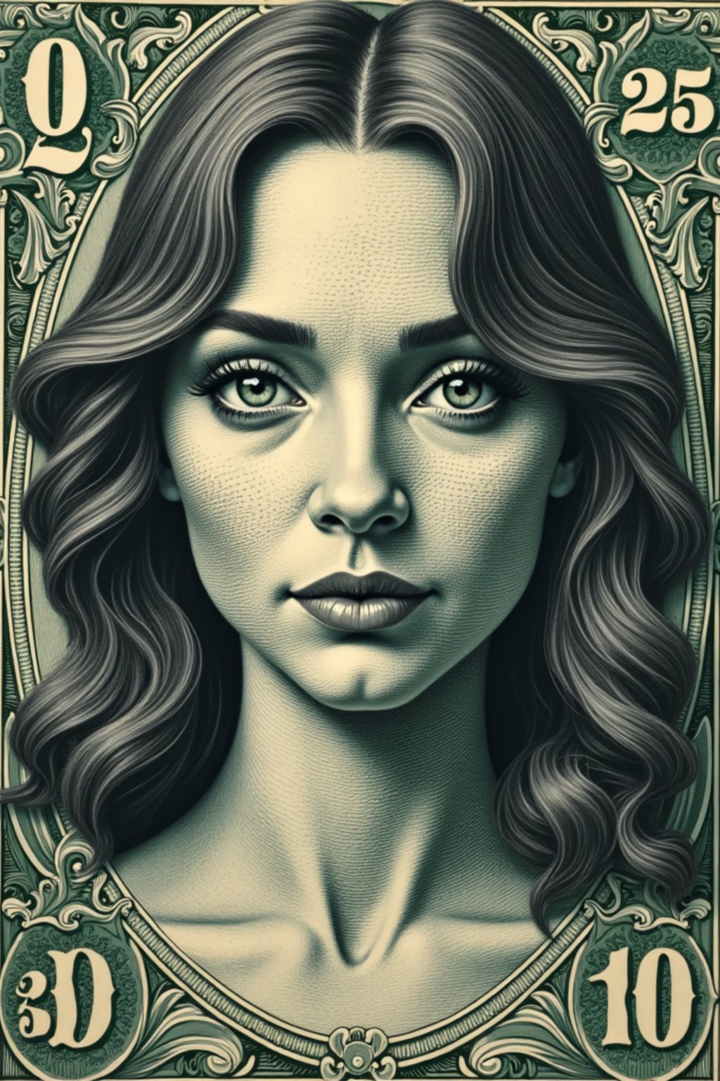 Dollar bill with woman face printed in the center