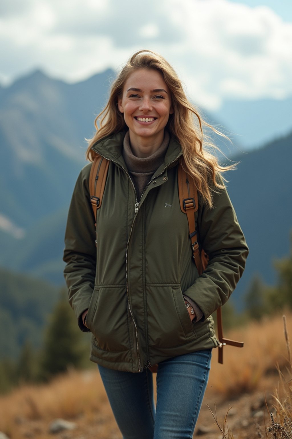 woman hiking in mountains