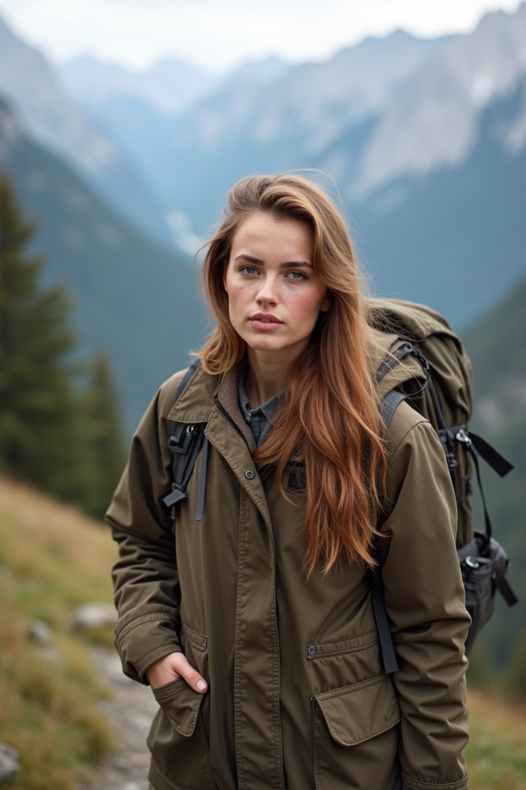 woman hiking in mountains