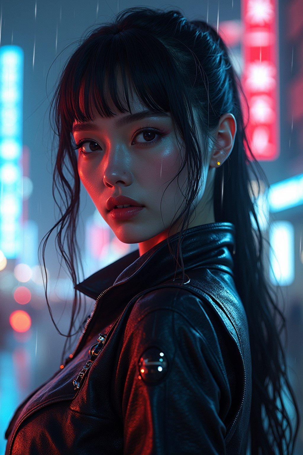 woman as futuristic beautiful cyberpunk police officer, in heavy rainning futuristic tokyo rooftop cyberpunk night, ssci-fi, fantasy, intricate, very very beautiful, elegant, neon light, highly detailed, digital painting, artstation, concept art, soft light, hdri, smooth, sharp focus, illustration, art by tian zi and craig mullins and wlop and alphonse mucha