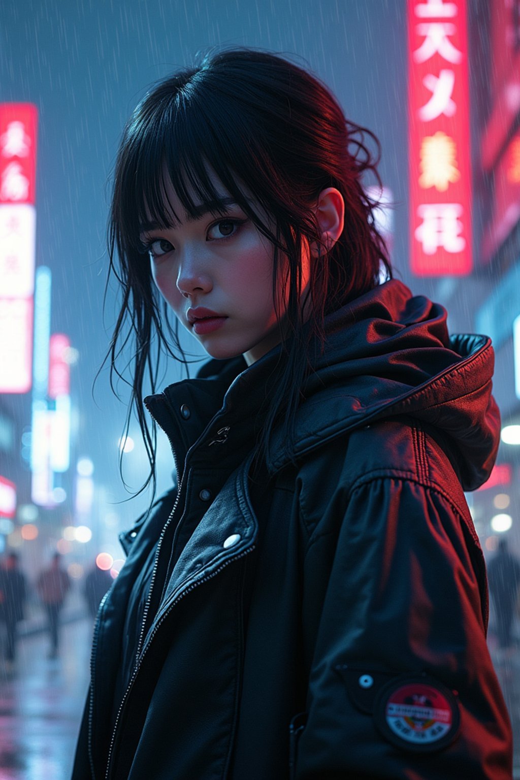 woman as futuristic beautiful cyberpunk police officer, in heavy rainning futuristic tokyo rooftop cyberpunk night, ssci-fi, fantasy, intricate, very very beautiful, elegant, neon light, highly detailed, digital painting, artstation, concept art, soft light, hdri, smooth, sharp focus, illustration, art by tian zi and craig mullins and wlop and alphonse mucha