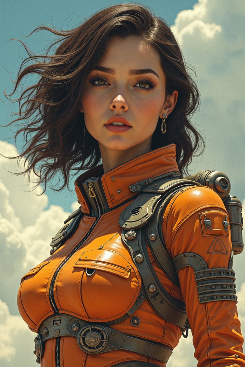 woman in Overwatch, character shot, shot, concept art, intricate details, highly detailed, vintage sci - fi poster, retro future, in the style of chris foss, rodger dean, moebius, michael whelan, and gustave dore