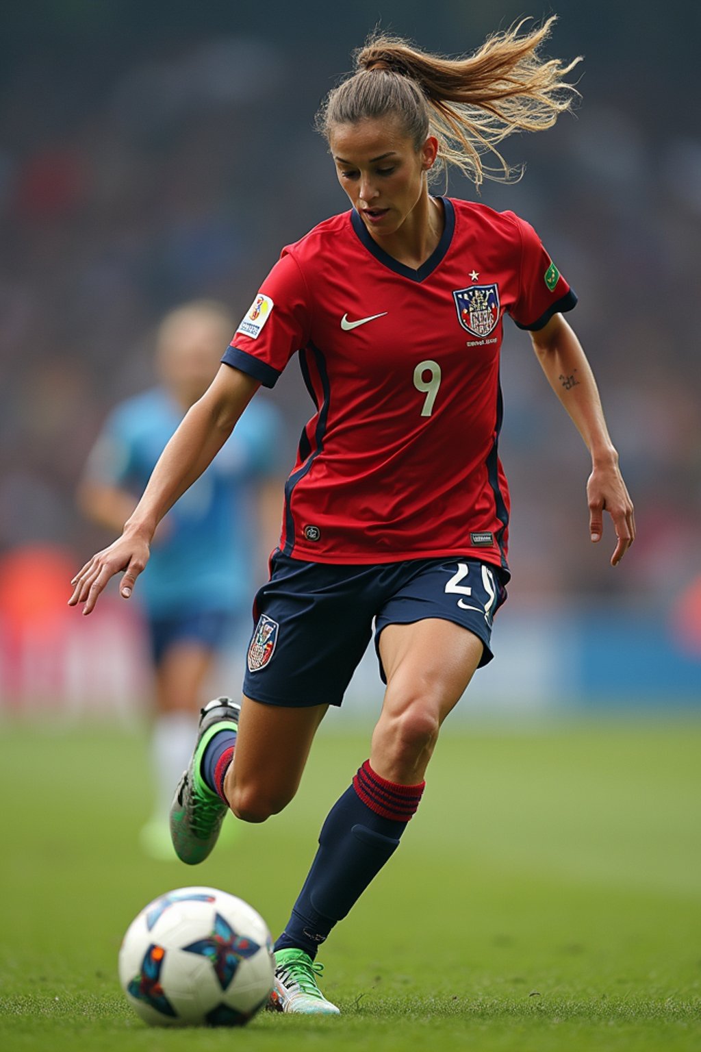 woman as Football Player in the FIFA World Cup playing in a Football Match