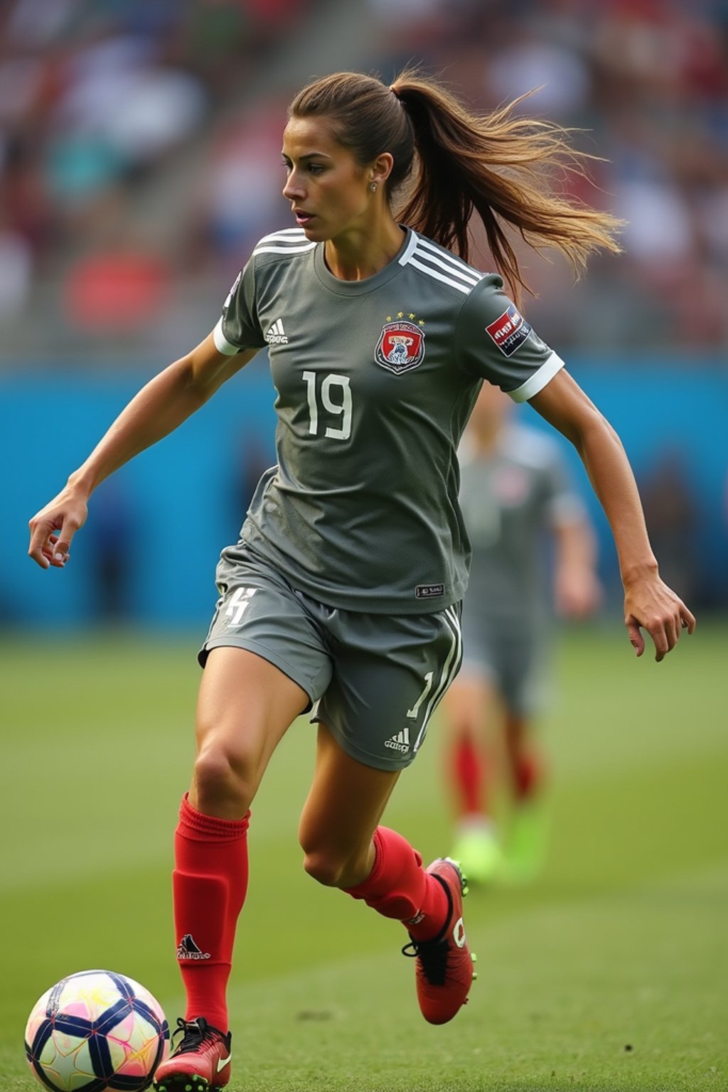 woman as Football Player in the FIFA World Cup playing in a Football Match