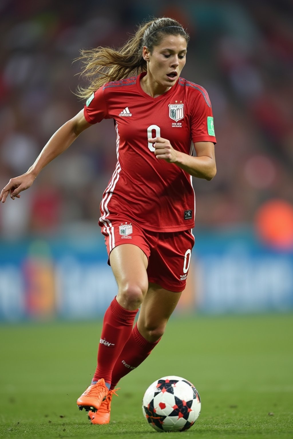 woman as Football Player in the FIFA World Cup playing in a Football Match