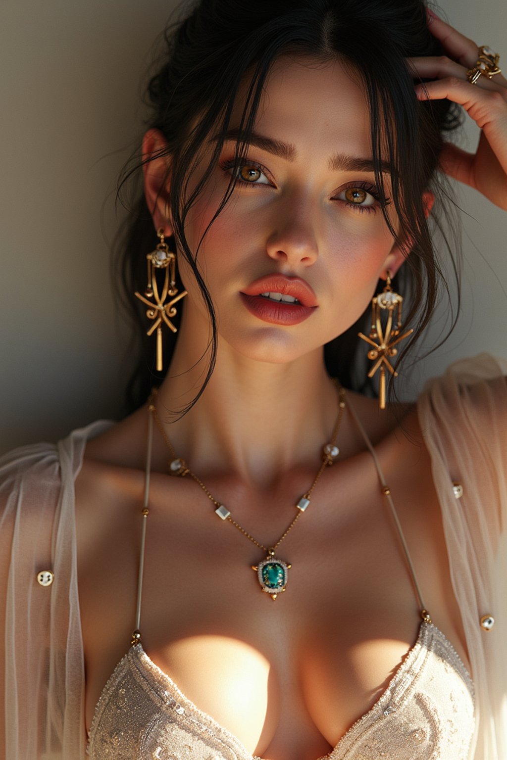 a  pin up as a beautiful fashion charming dreamlike woman with lv jewelry, character art, art by artgerm lau and wlop and and ilya kuvshinov and john singer sargent, hyperdetailed, 8 k realistic, symmetrical, frostbite 3 engine, cryengine, dof, trending on artstation, digital art