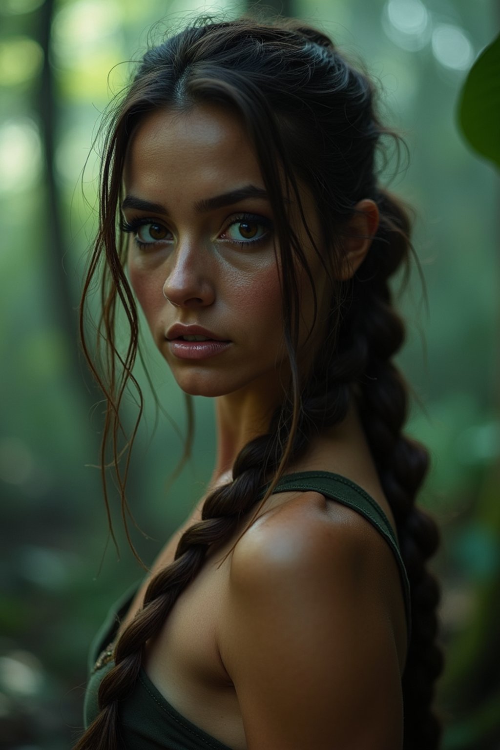 woman   as Lara Croft in Tombraider, in rainforest, cinematic lighting