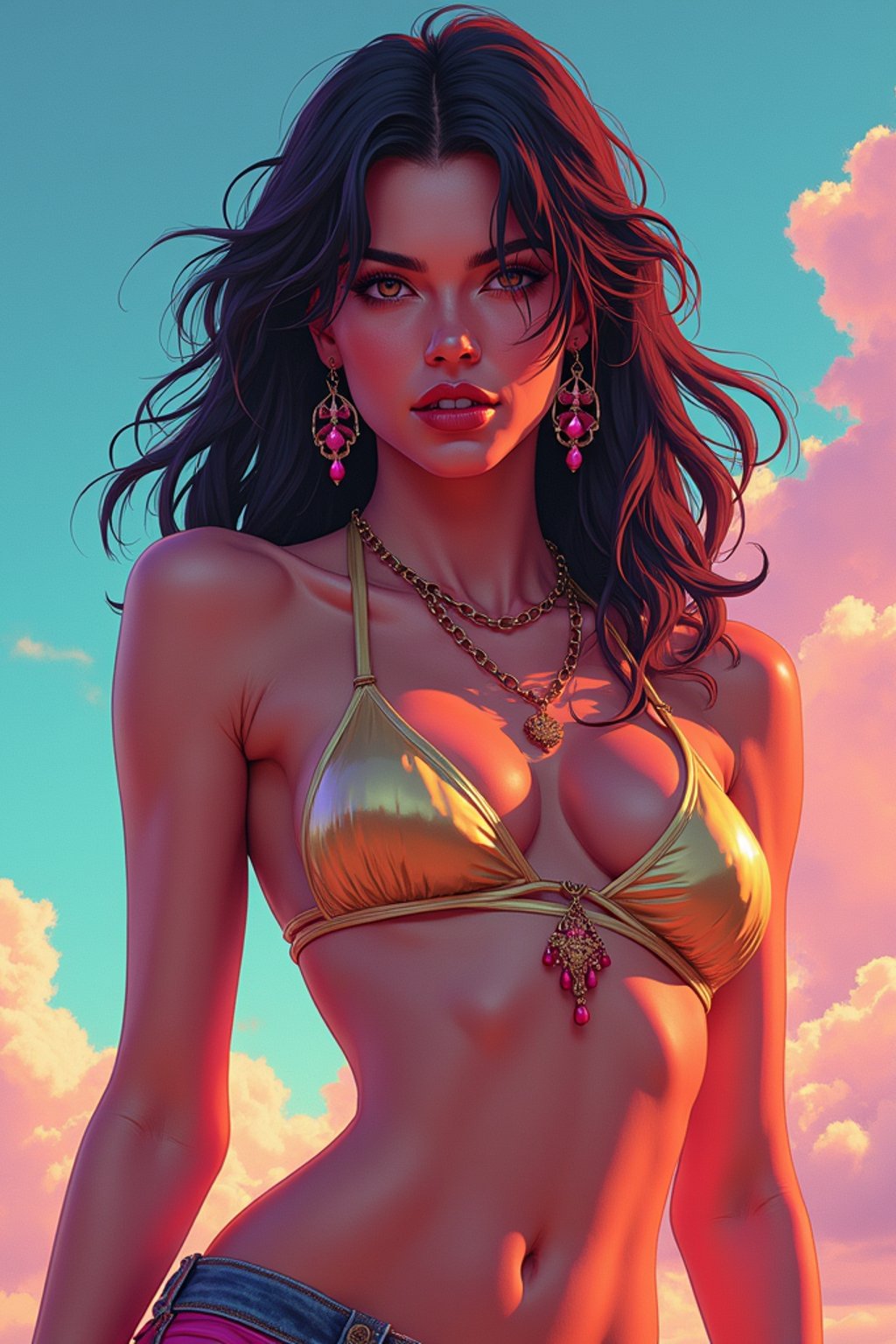 woman, gta vice city cover art, borderlands style, celshading, trending on artstation, by rhads, andreas rocha, rossdraws, makoto shinkai, laurie greasley, lois van baarle, ilya kuvshinov and greg rutkowski