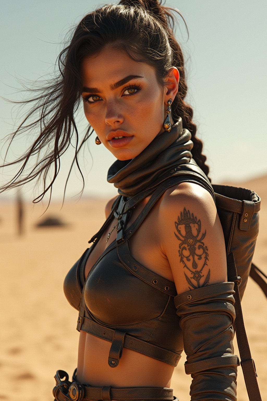 woman in style of mad max warrior in desert _ unreal _ 5 _ daz. _ rpg _ shot _ extremely _ detailed _ artgerm _ greg _ rutkowski _ greg