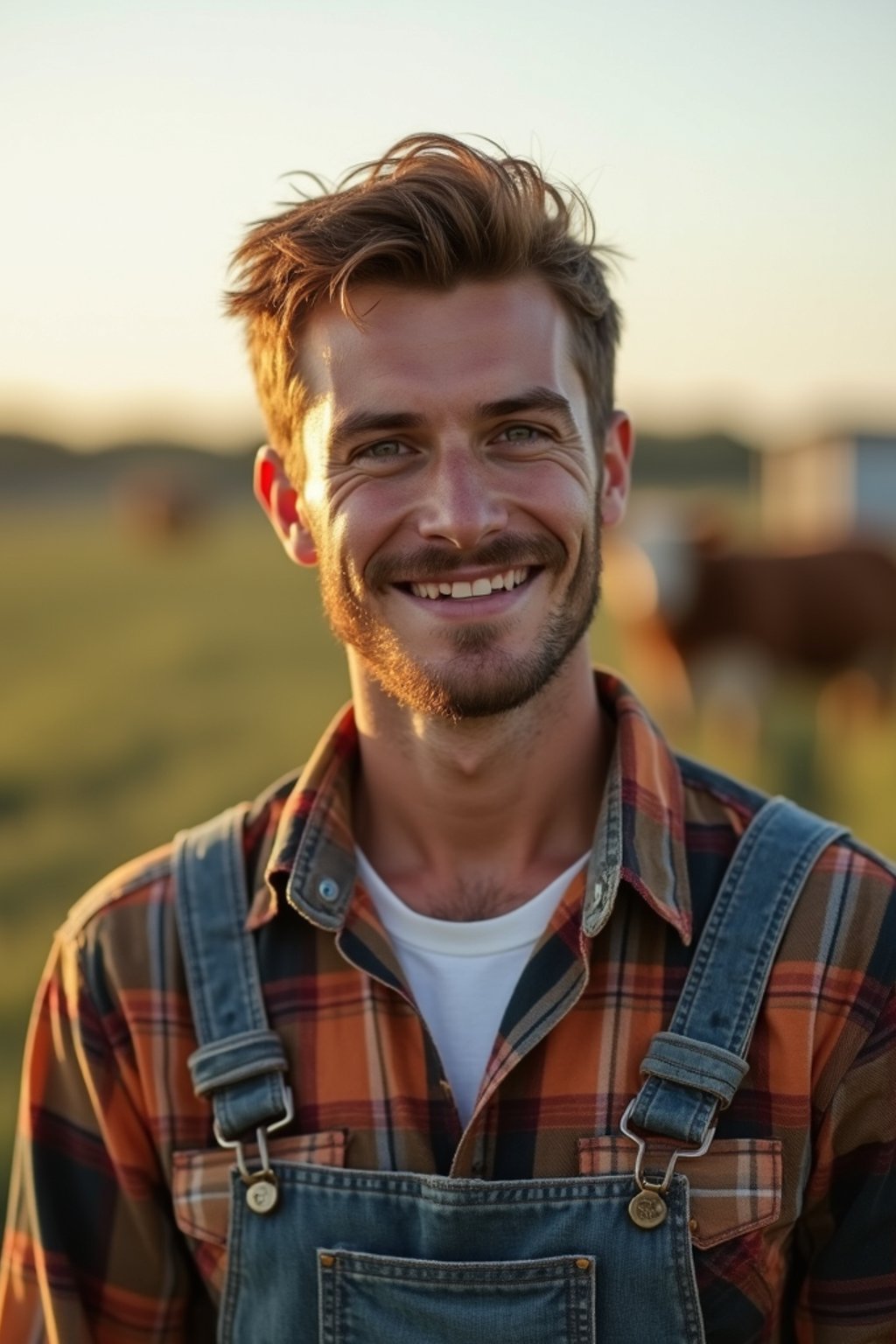 man farmer with farm in background