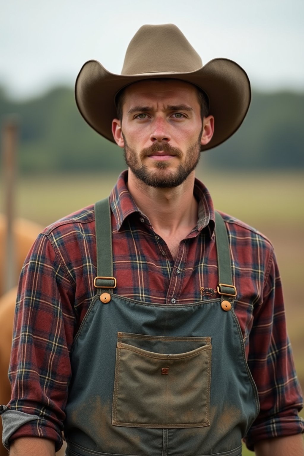 man farmer with farm in background