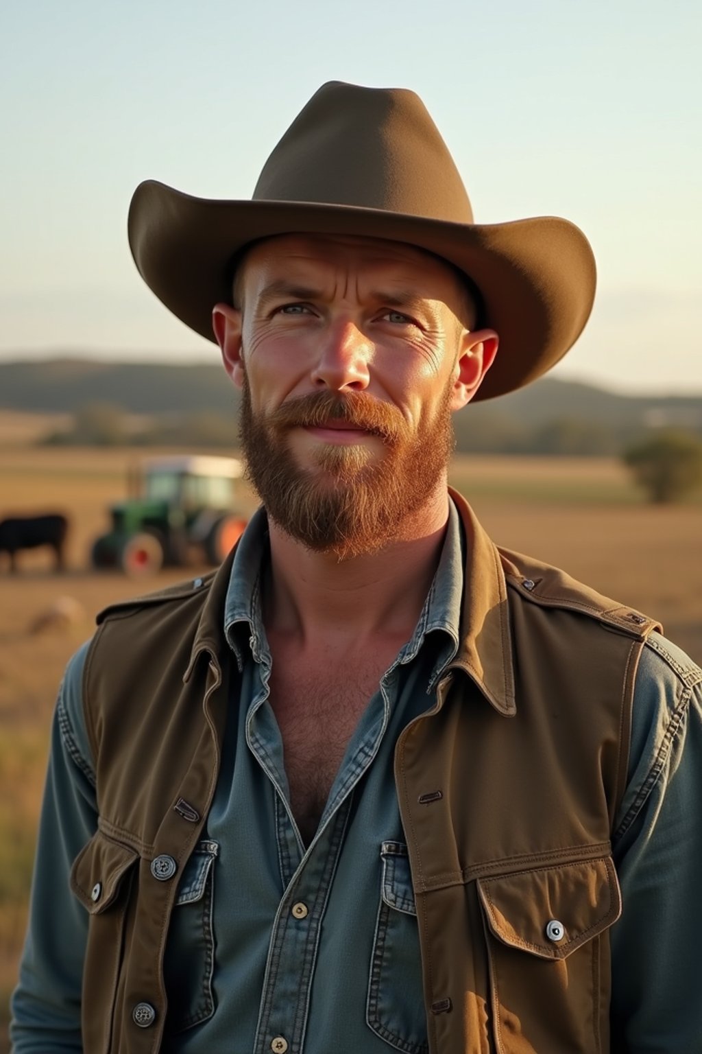 man farmer with farm in background