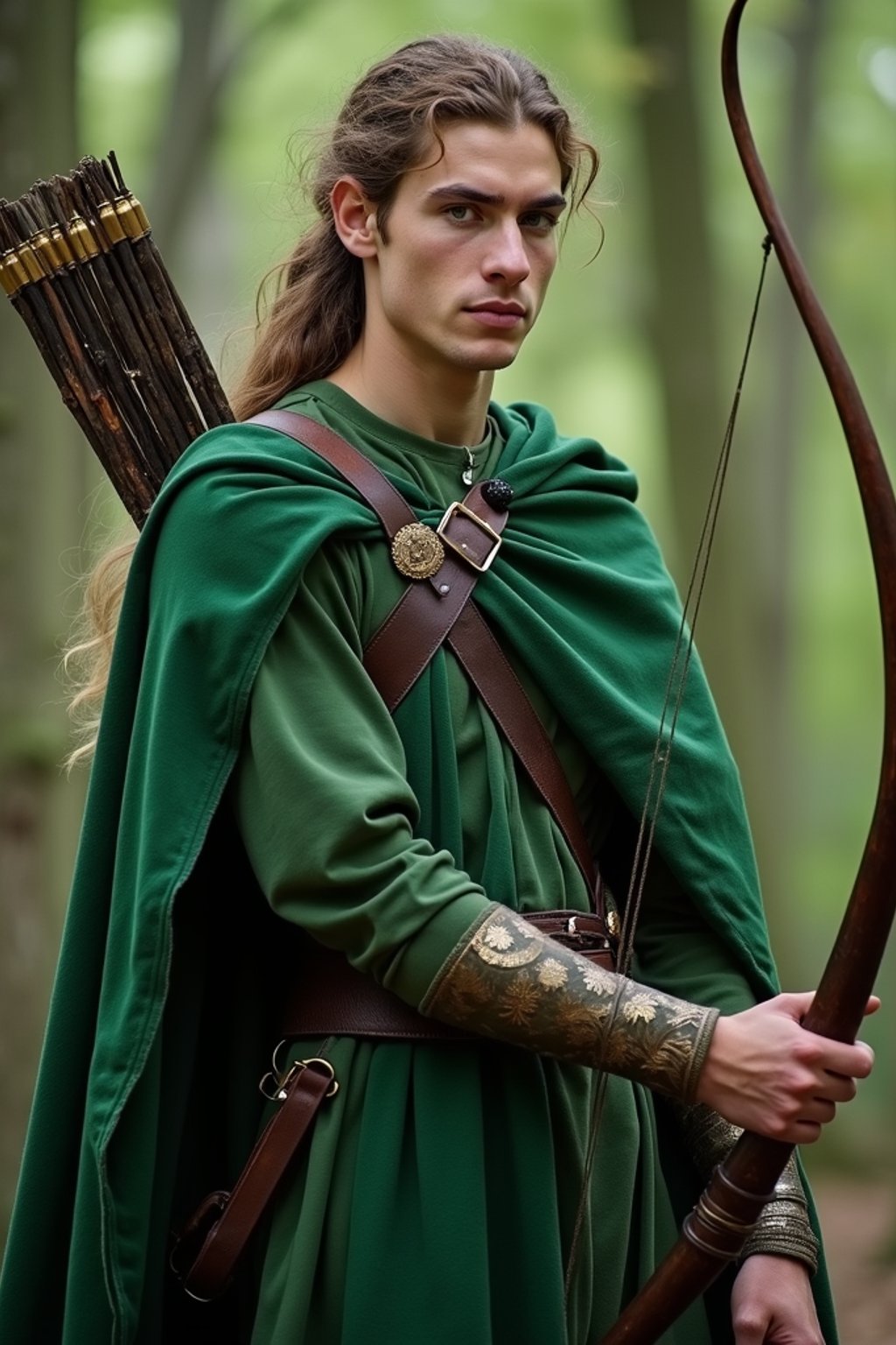 man as a Medieval Elf Archer Warrior in Green Robe