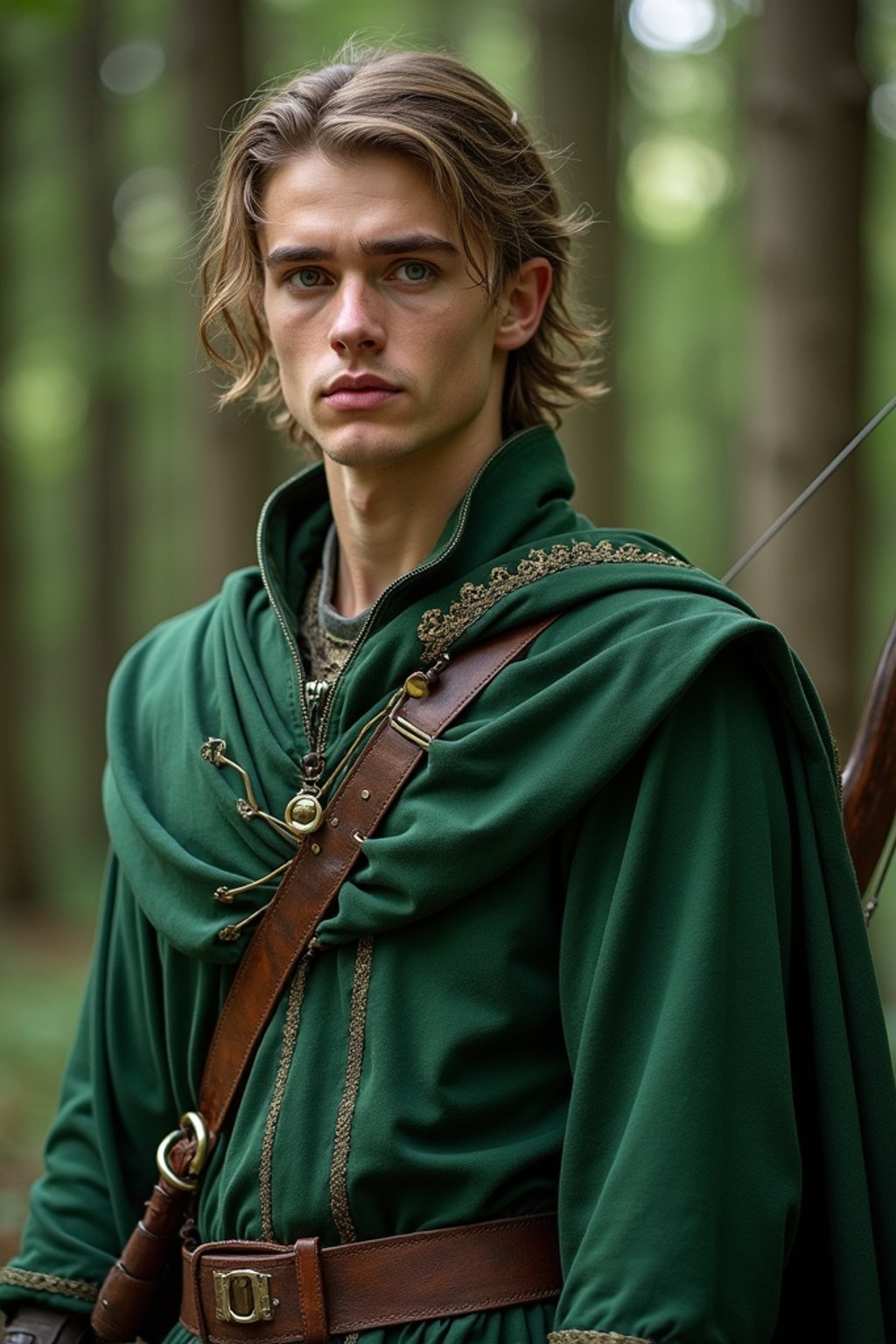 man as a Medieval Elf Archer Warrior in Green Robe