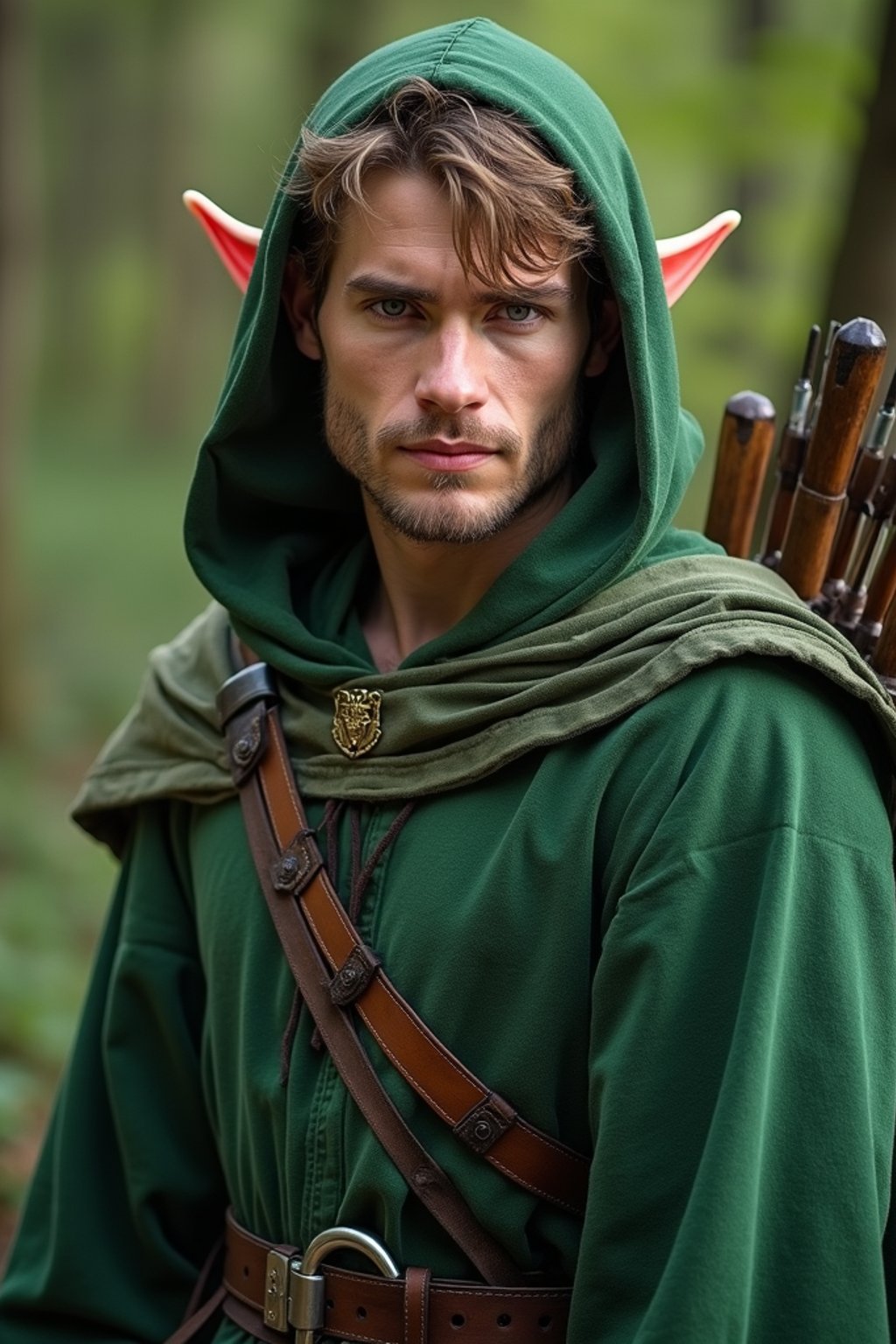 man as a Medieval Elf Archer Warrior in Green Robe