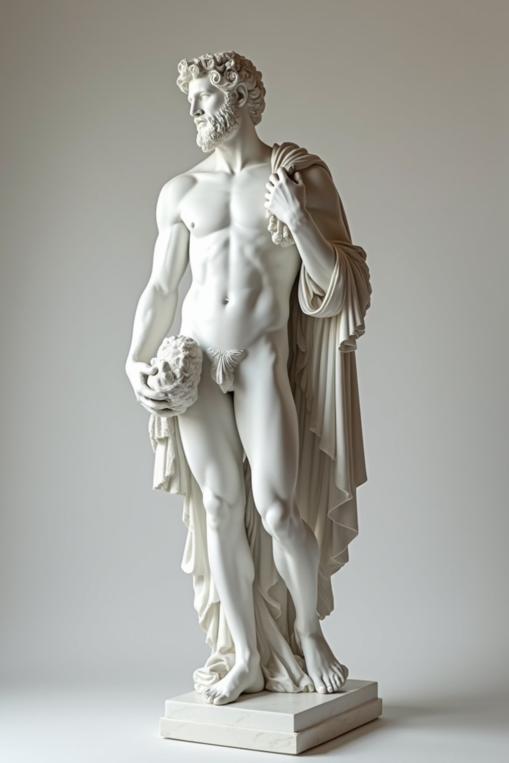 man as White Marble classical Greek Marble Sculpture. white. no colors