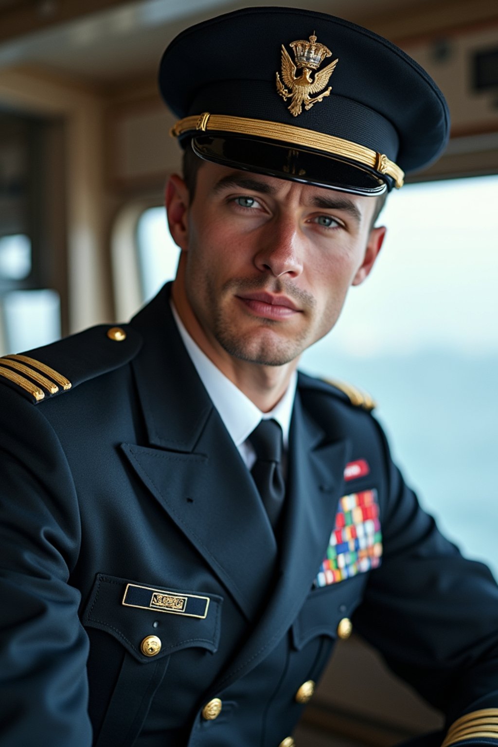 man as a Navy Officer on a ship. highly detailed