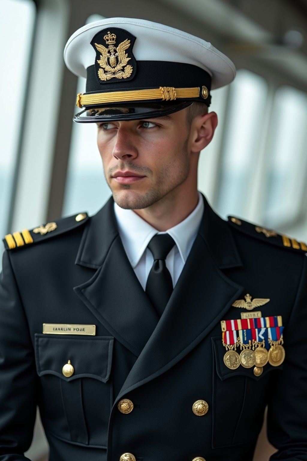 man as a Navy Officer on a ship. highly detailed