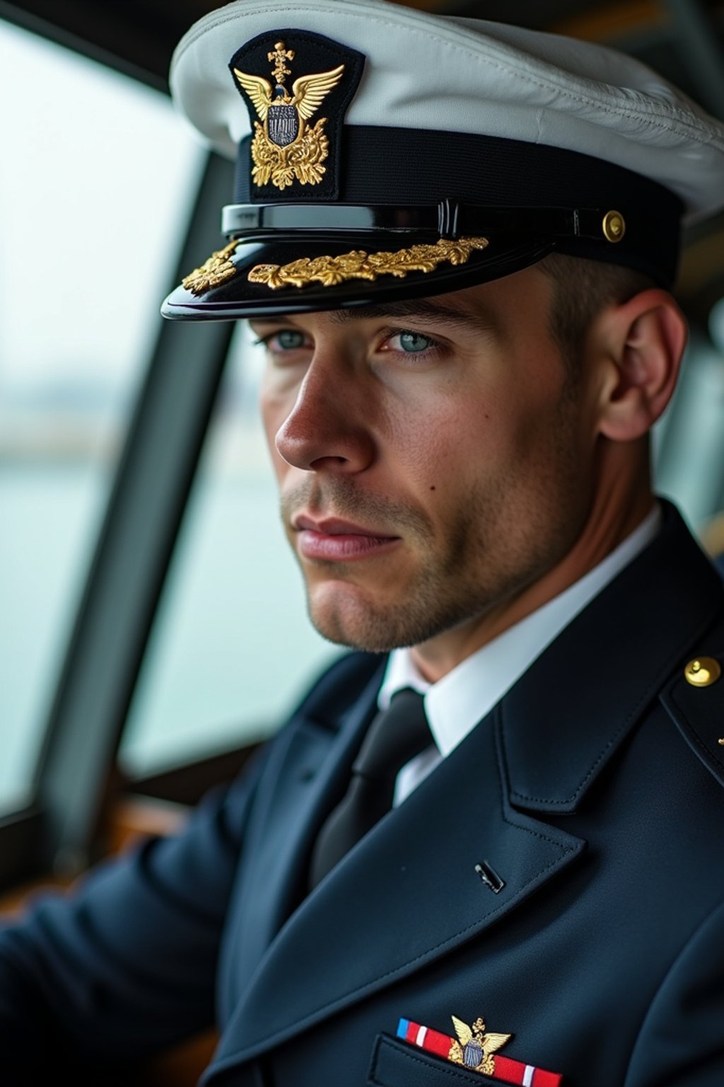 man as a Navy Officer on a ship. highly detailed