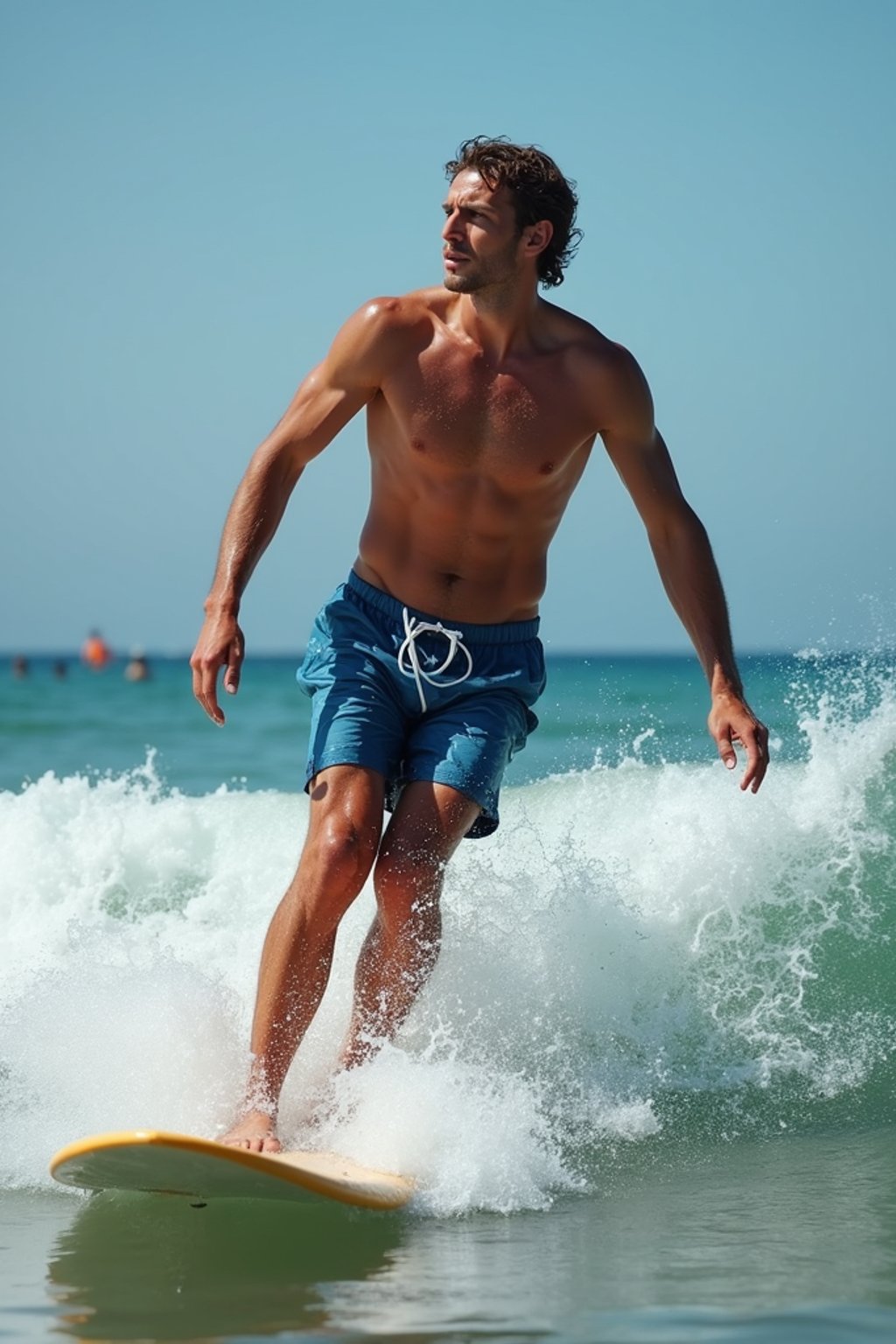 man as a Professional Surfer wearing swimwear on a Surf Board surfing in the ocean