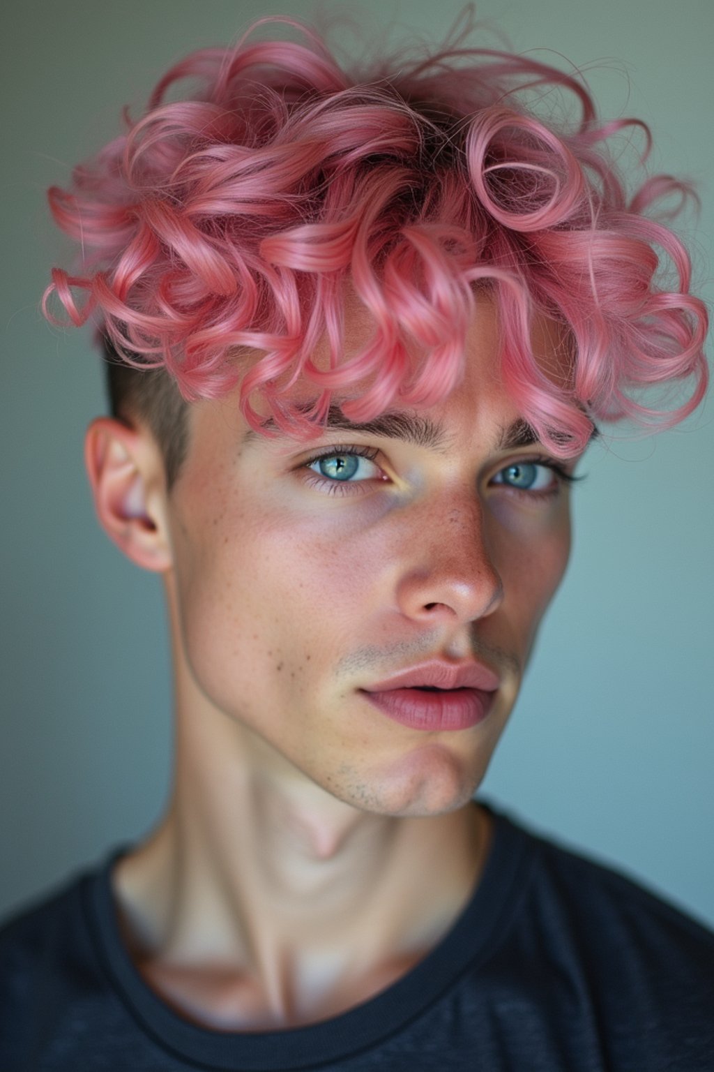 man as a progressive LGBTQ activist feminist with pink or blue hair