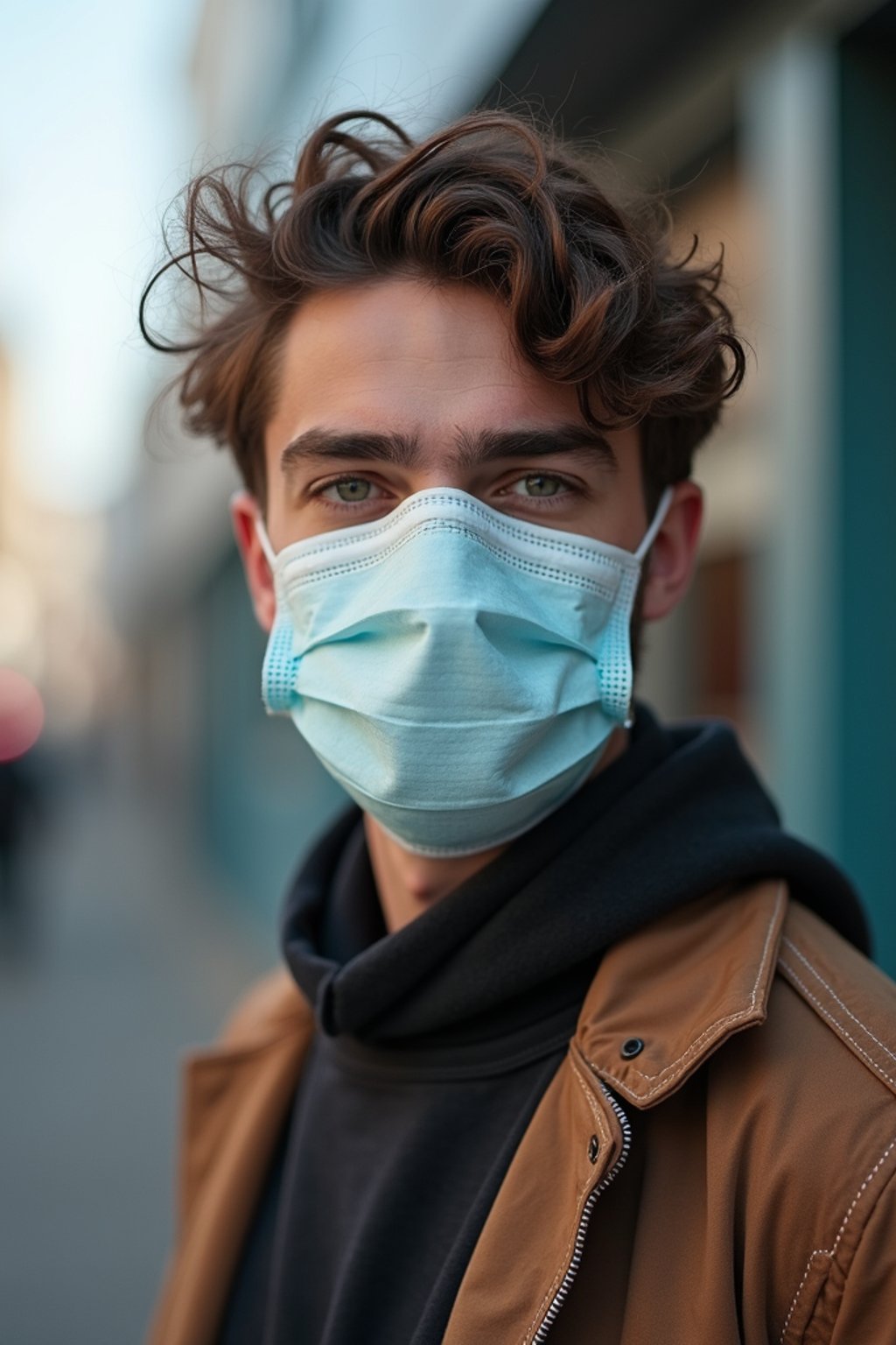 man wearing a Covid n95 mask in 2020. outside