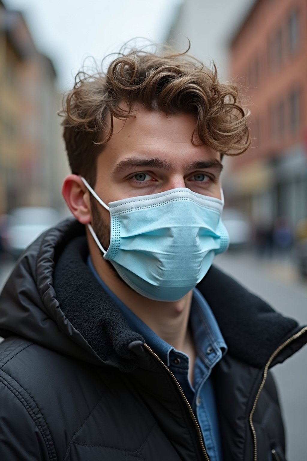 man wearing a Covid n95 mask in 2020. outside