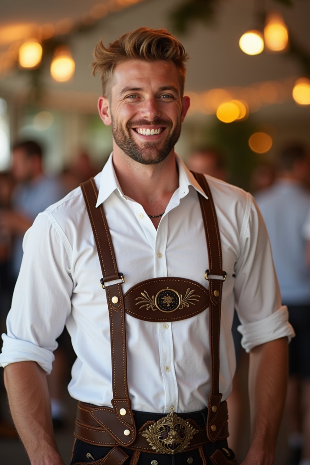 happy man in Lederhosen for Oktoberfest at Oktoberfest