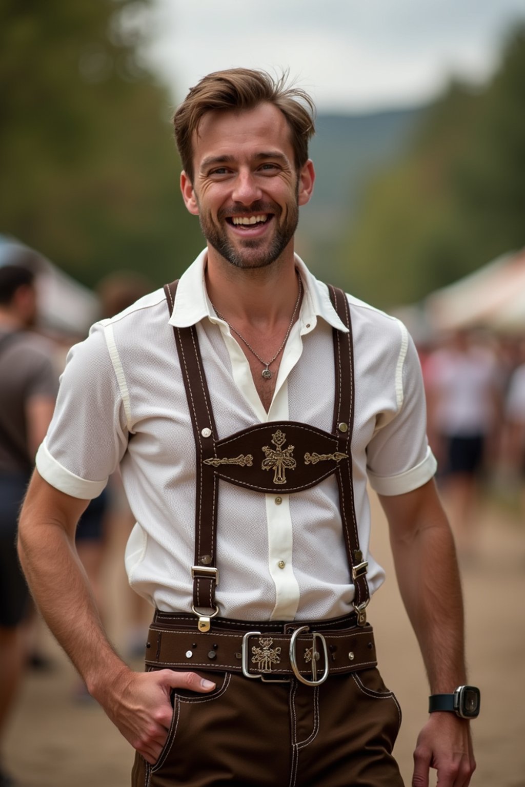 happy man in Lederhosen for Oktoberfest at Oktoberfest