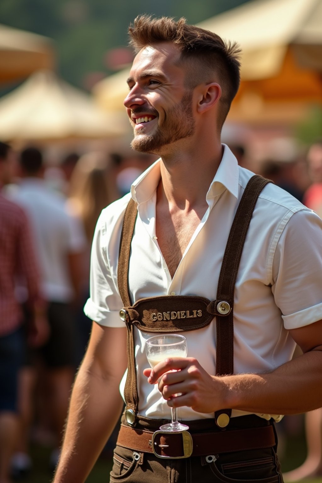 happy man in Lederhosen for Oktoberfest at Oktoberfest