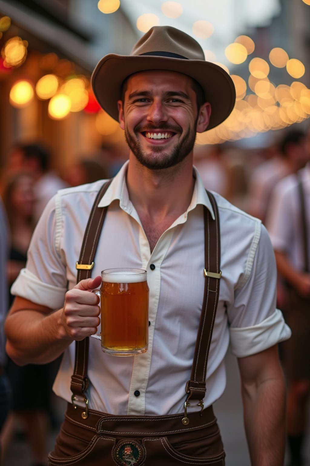 happy man in Lederhosen for Oktoberfest at Oktoberfest