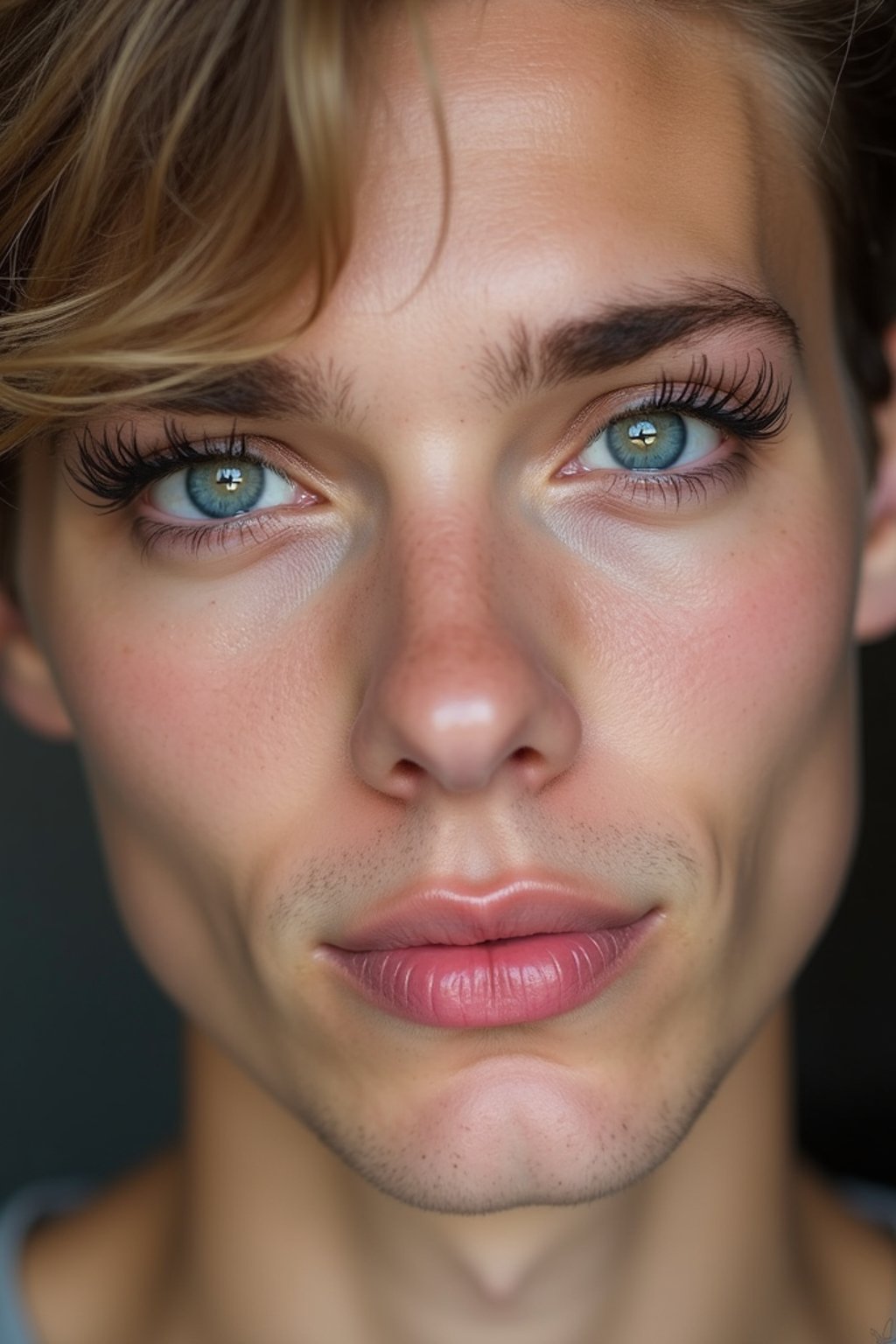 make up ideas for man. fake eyelashes, perfect cat eyeliner, light pink lipstick