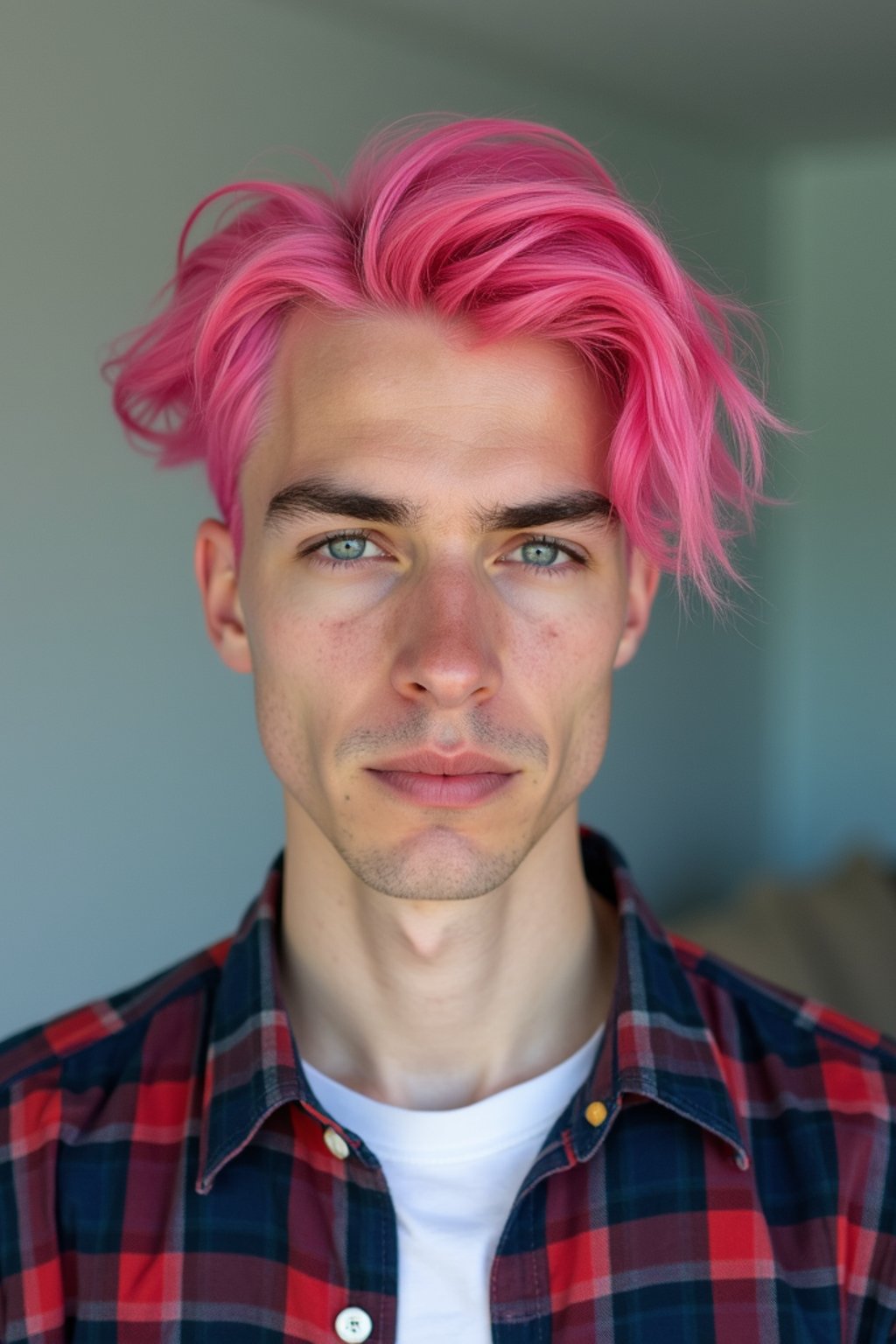 man as a progressive LGBTQ activist with pink or blue hair