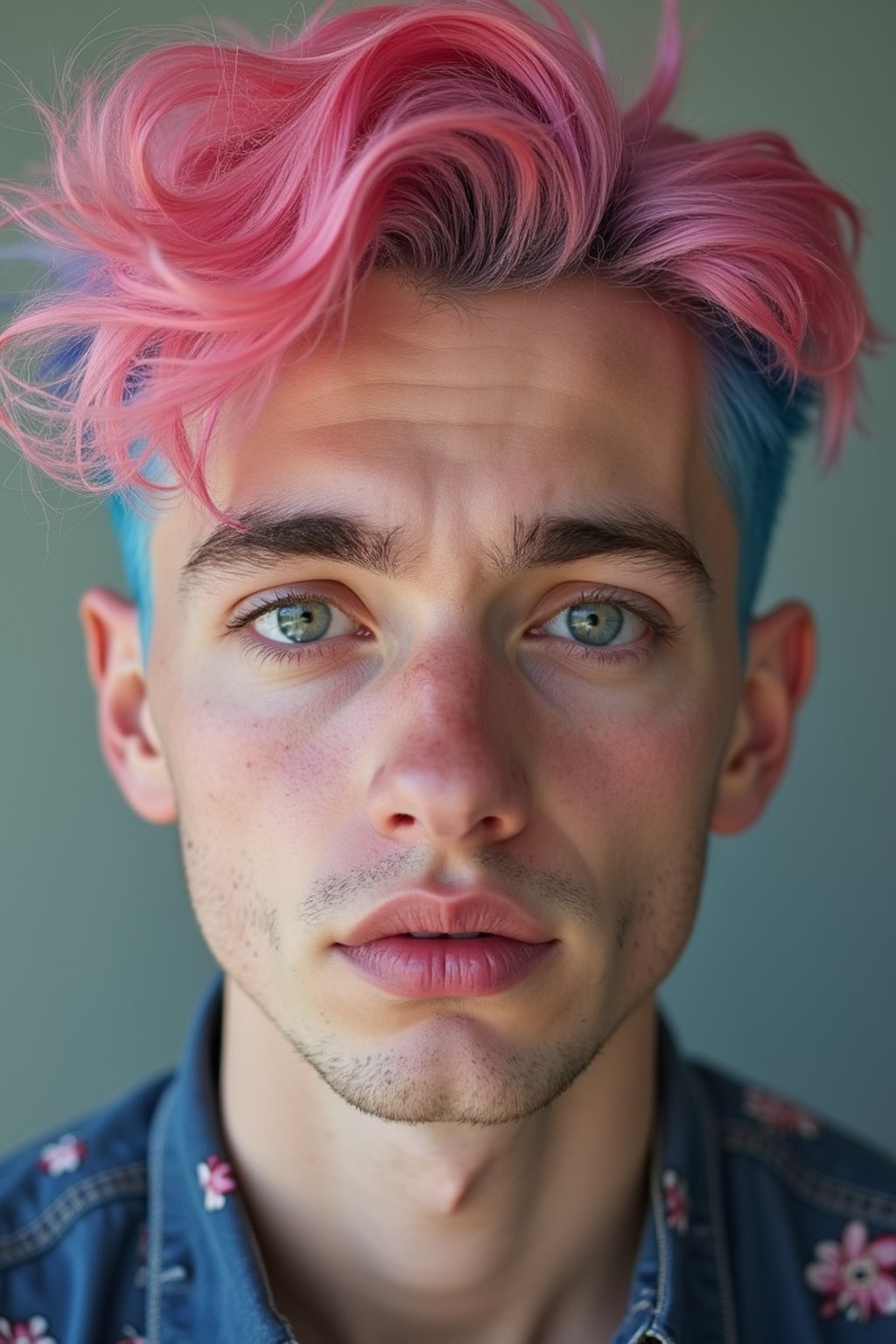 man as a progressive LGBTQ activist with pink or blue hair