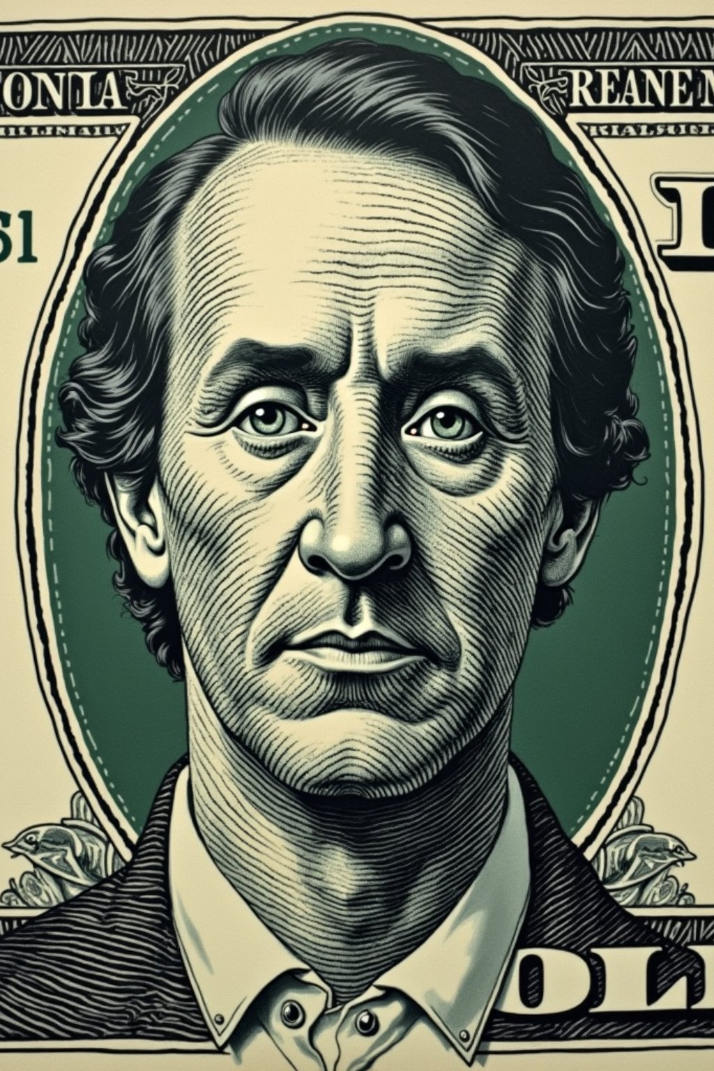 Dollar bill with man face printed in the center