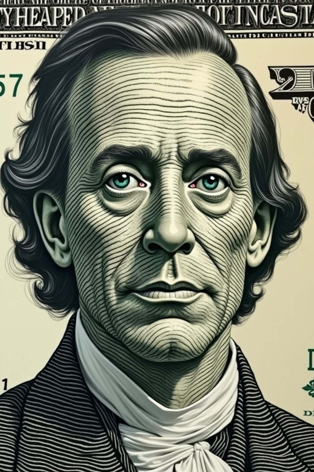 Dollar bill with man face printed in the center