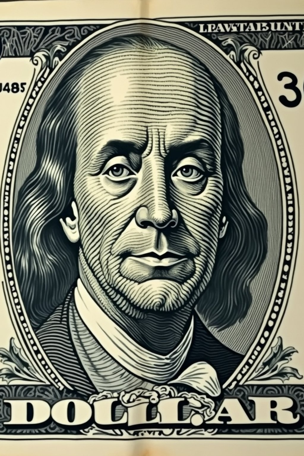 Dollar bill with man face printed in the center