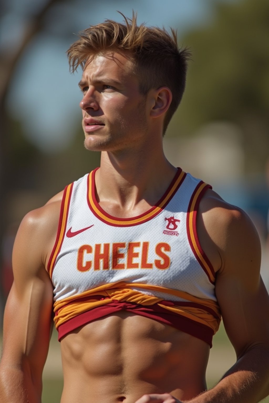 man as Cheerleader at college