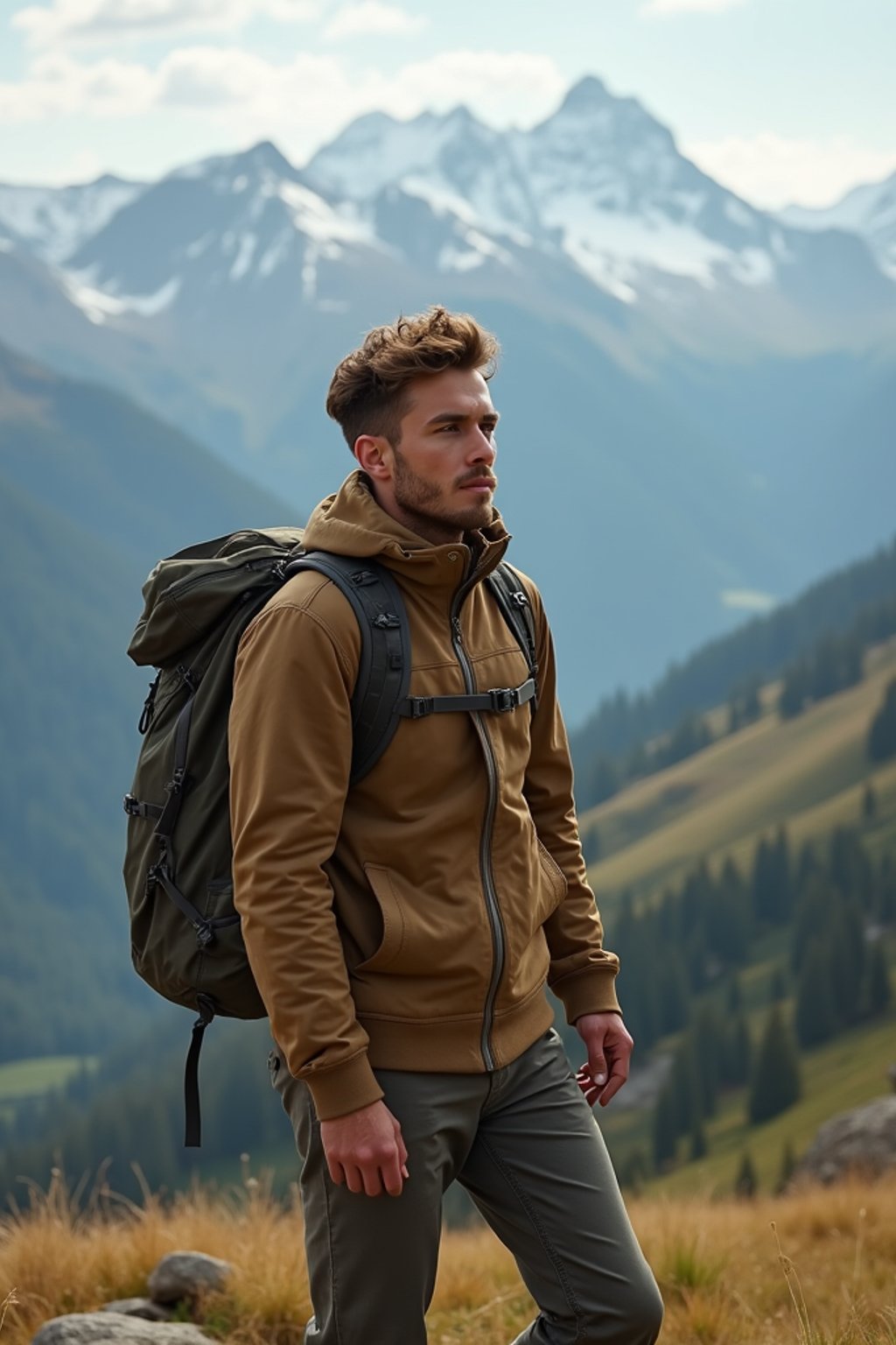 man hiking in mountains