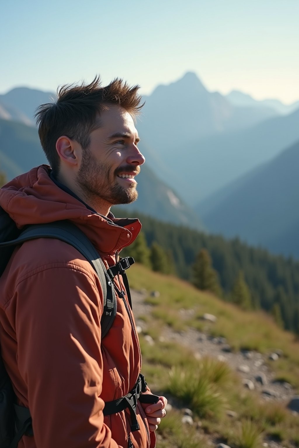 man hiking in mountains