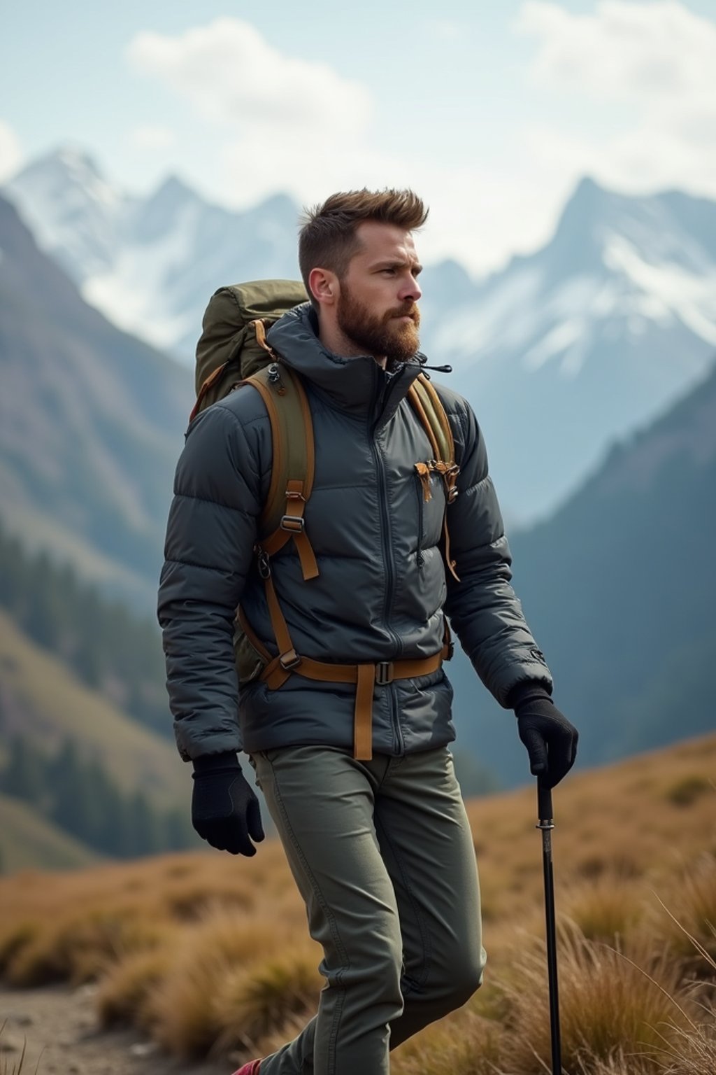 man hiking in mountains