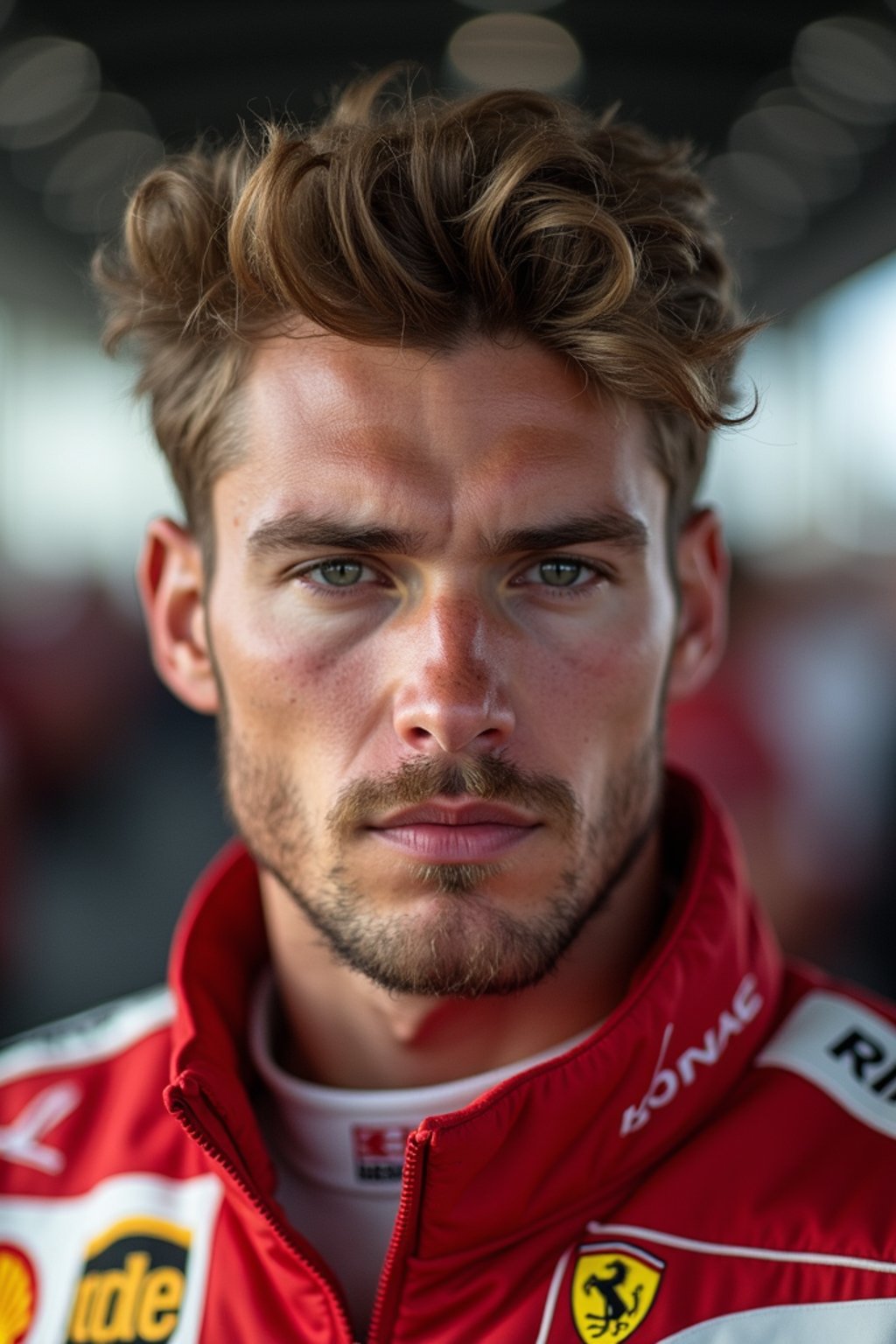 Ultra realistic photograph of man as Formula 1 race driver