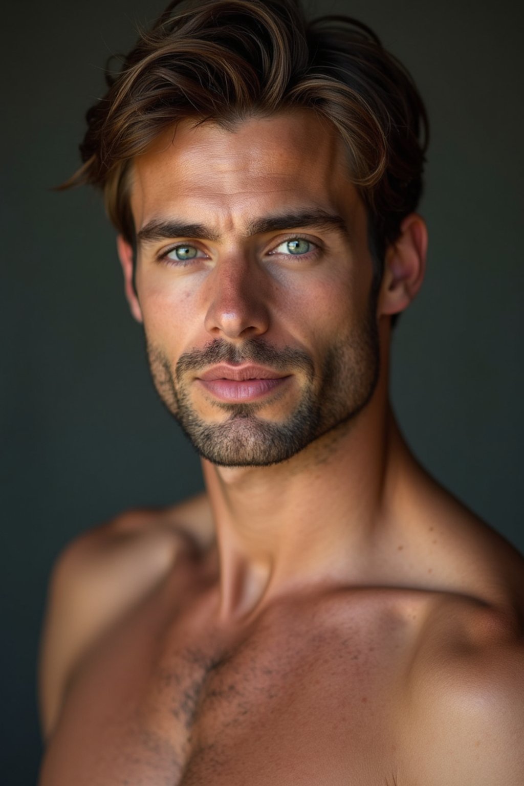 man wearing underwear  in Men's Health  centerfold photoshoot. intact eyes, symmetrical eyes, realistic skin texture. hyper realistic eyes. photorealistic