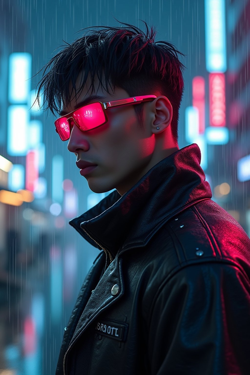 man as futuristic beautiful cyberpunk police officer, in heavy rainning futuristic tokyo rooftop cyberpunk night, ssci-fi, fantasy, intricate, very very beautiful, elegant, neon light, highly detailed, digital painting, artstation, concept art, soft light, hdri, smooth, sharp focus, illustration, art by tian zi and craig mullins and wlop and alphonse mucha