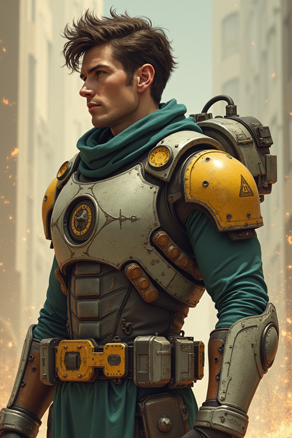 man in Overwatch, character shot, shot, concept art, intricate details, highly detailed, vintage sci - fi poster, retro future, in the style of chris foss, rodger dean, moebius, michael whelan, and gustave dore